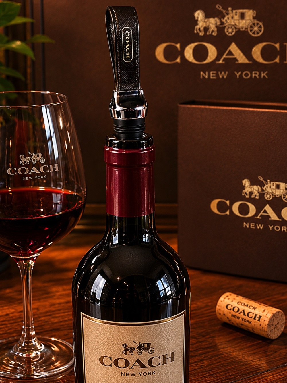 Burgundy Wine Bottle Stopper with Leather Handle (NWT) (BYOB)